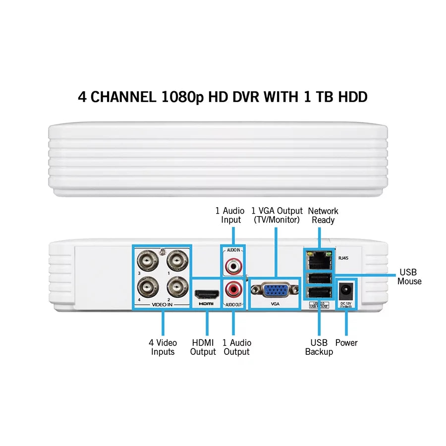 Night Owl 4 Channel 1080p DVR with 4 x 1080p Cameras and 1 TB HDD