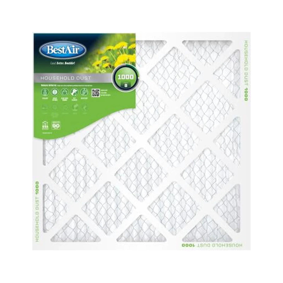 Pleated Air Filter, MERV 8, 90 Days - Quantity 12. BestAir B1-2121-8-12 21x21 x 1 In