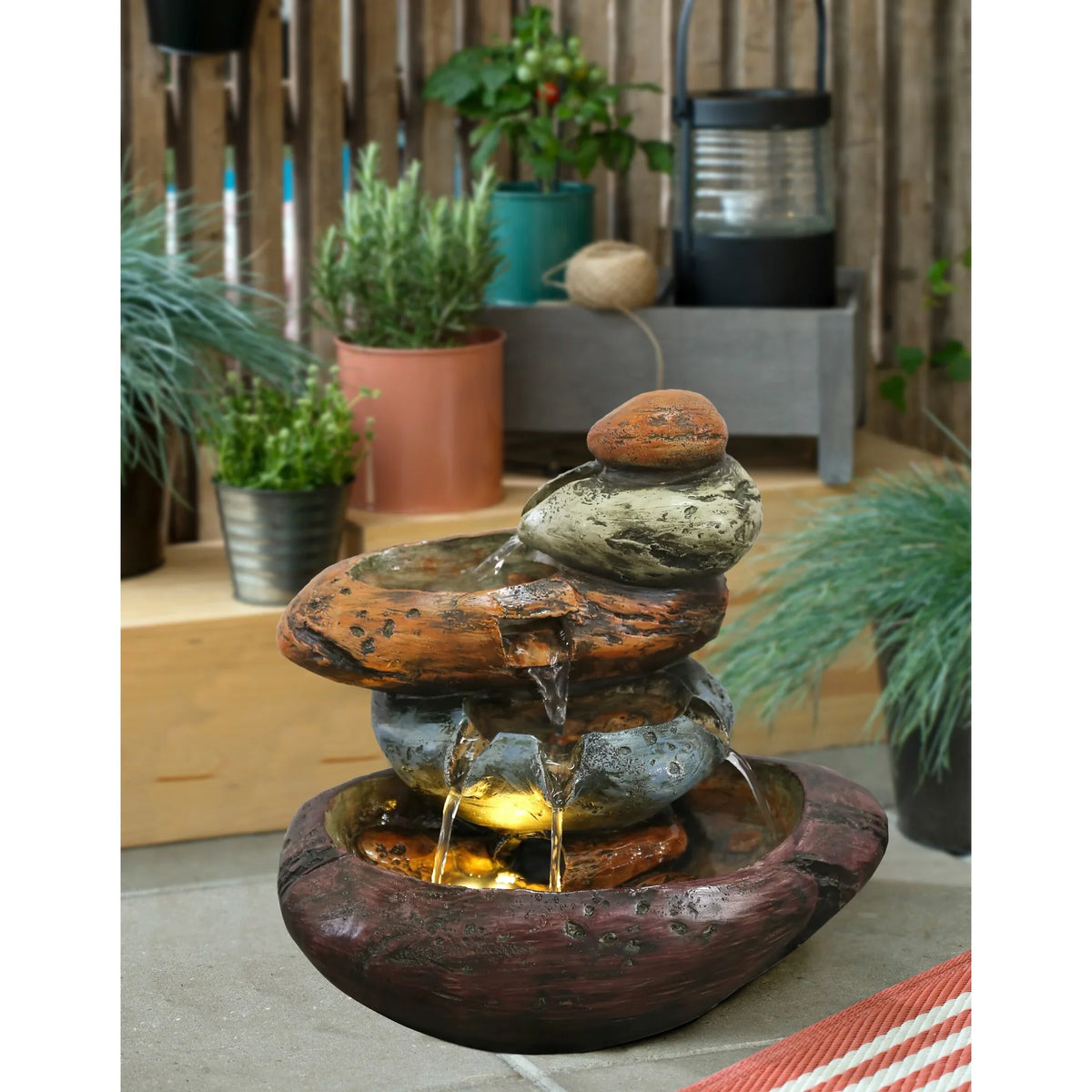 Multicolour Stone Tabletop Fountain With Warm White LED Lights